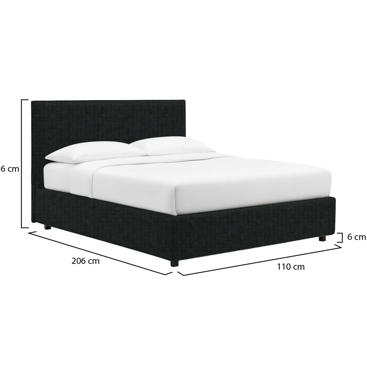 Letto Singolo Grigio Scuro Sfoderabile Contenitore, Dimensione Materasso 90x190 cm - Ripi