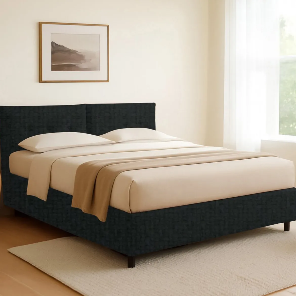 Letto Singolo Grigio Scuro Sfoderabile Contenitore, Dimensione Materasso 90x190 cm - Stazzano