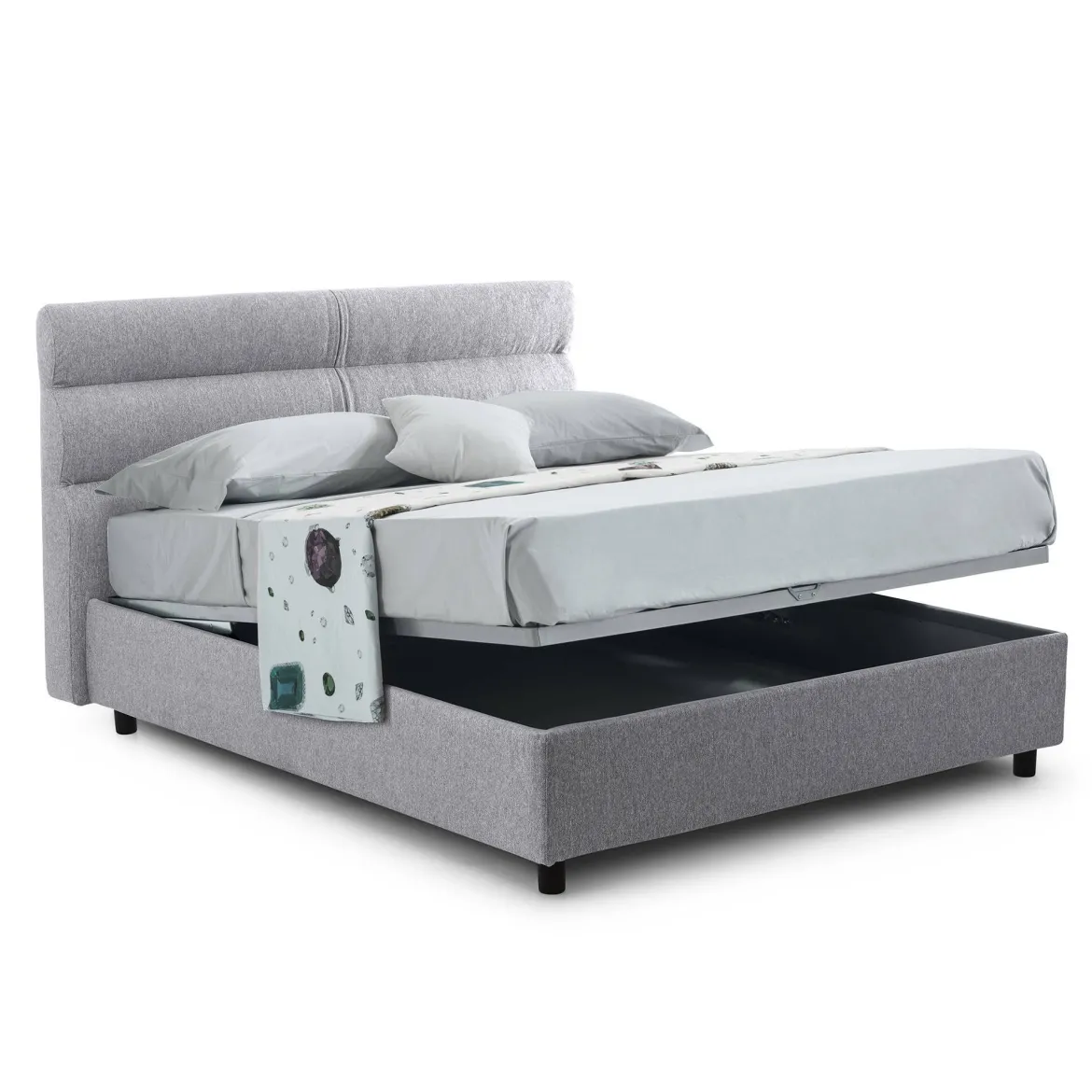 Letto Singolo Grigio Sfoderabile Contenitore, Dimensione Materasso 80x190 cm Made in Italy - Brez