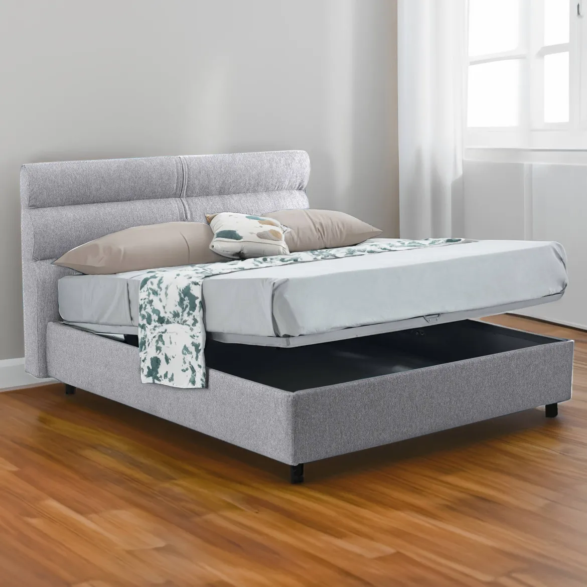 Letto Singolo Grigio Sfoderabile Contenitore, Dimensione Materasso 80x190 cm Made in Italy - Brez