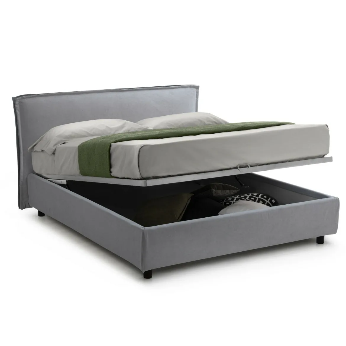 Letto Singolo Grigio Sfoderabile Contenitore, Dimensione Materasso 80x200 cm Made in Italy - Brenta