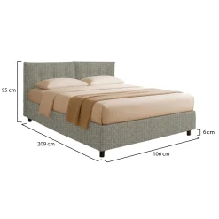 Letto Singolo Grigio Sfoderabile Contenitore, Dimensione Materasso 90x200 cm - Oncino