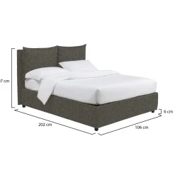 Letto Singolo Grigio Tortora Sfoderabile Contenitore, Dimensione Materasso 90x190 cm - Ripi