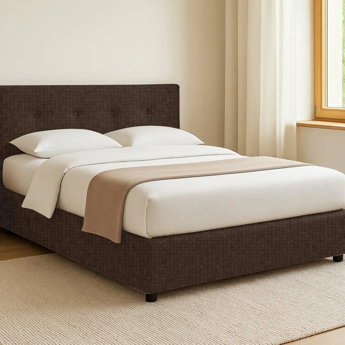 Letto Singolo Marrone Sfoderabile Contenitore, Dimensione Materasso 90x190 cm - Fiumalbo