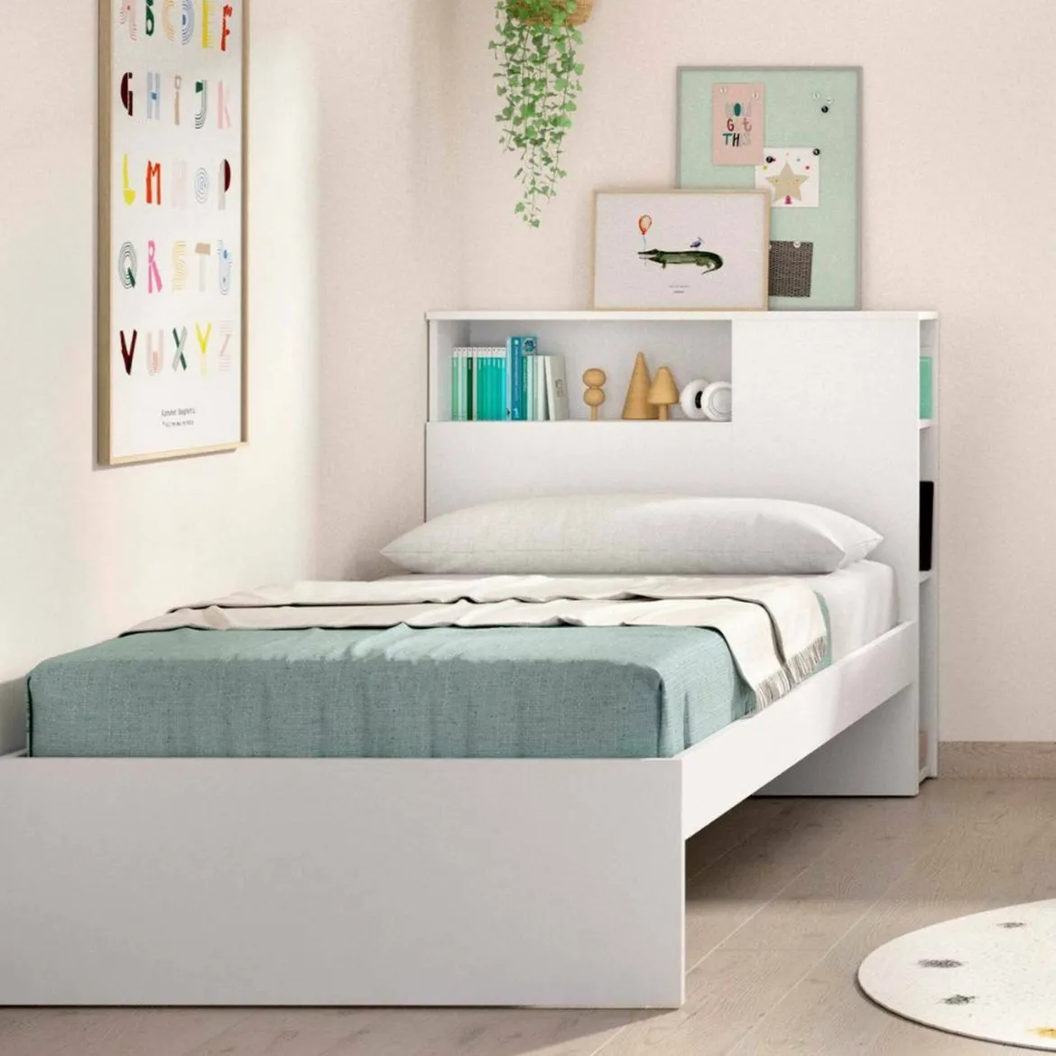 Letto singolo moderno bianco e rovere 194x146cm adatto per materasso 90x190 cm - Guillermo