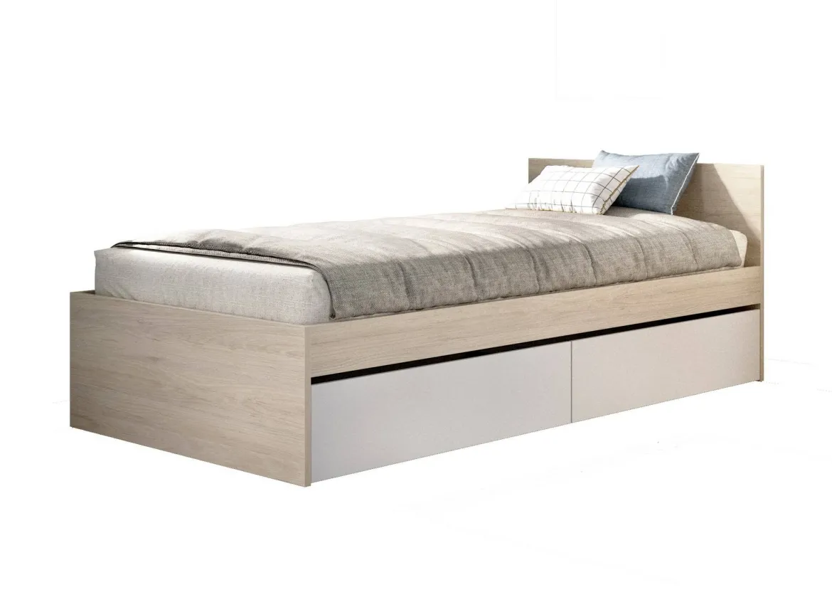 Letto singolo moderno bianco e rovere 194x95cm adatto per materasso 90x190 cm - Pakhar