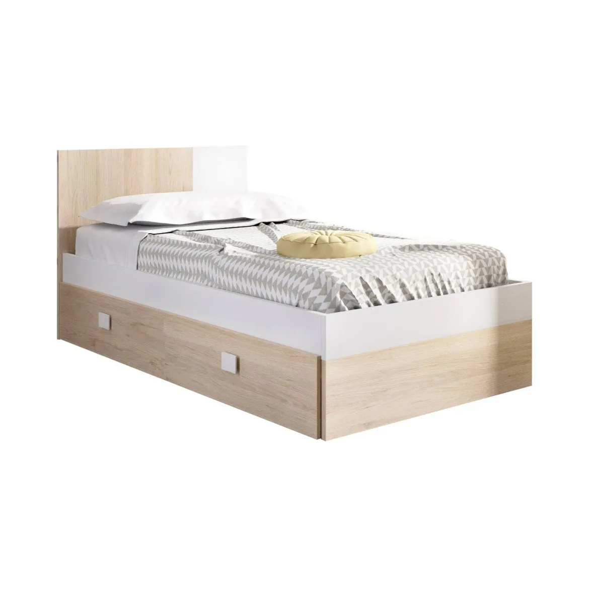 Letto singolo moderno bianco e rovere 98x200cm adatto per materasso 90x190 cm - Auguste