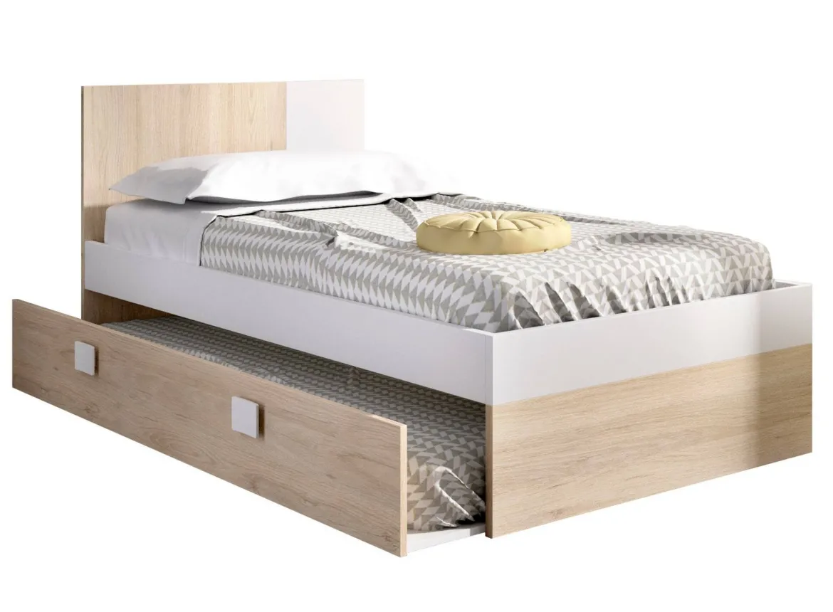 Letto singolo moderno bianco e rovere 98x200cm adatto per materasso 90x190 cm - Auguste