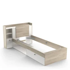 Letto singolo moderno rovere e bianco opaco 124x226cm adatto per materasso 90x200 cm - Wali