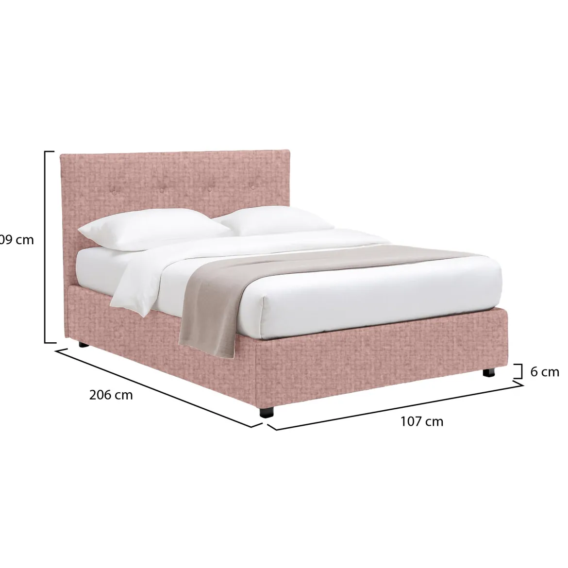 Letto Singolo Rosa Sfoderabile Contenitore, Dimensione Materasso 90x190 cm - Fiumalbo