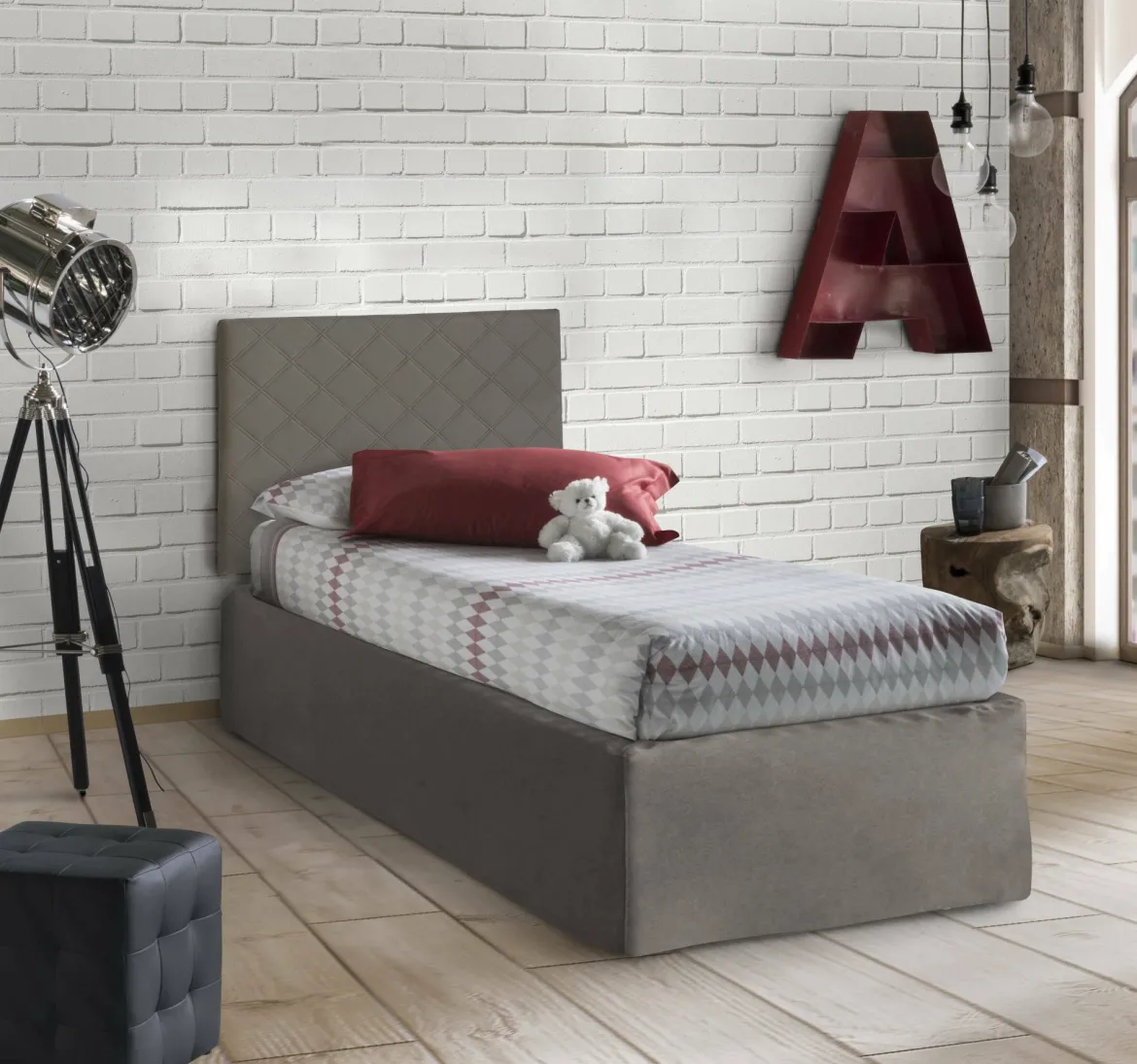Letto singolo tortora 5x90cm rete inclusa - Accu