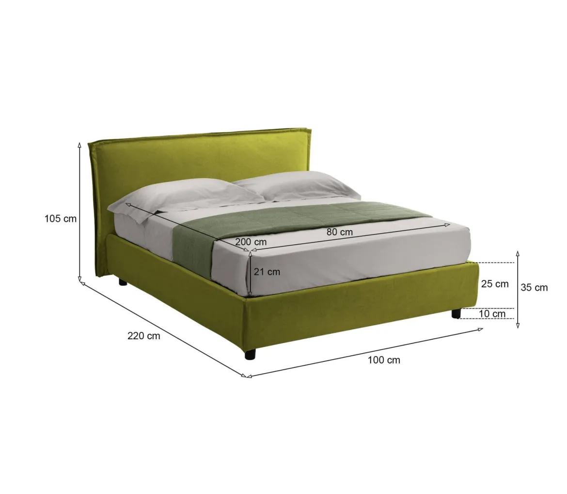 Letto Singolo Verde Materasso Incluso Sfoderabile, Contenitore Made in Italy - Brendola