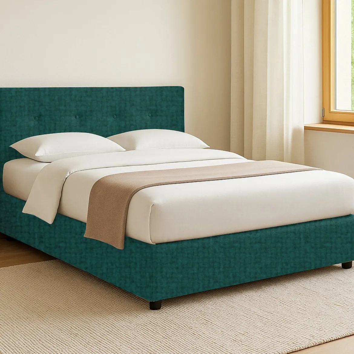 Letto Singolo Verde Petrolio Sfoderabile Contenitore, Dimensione Materasso 90x190 cm - Fiumalbo