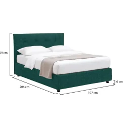 Letto Singolo Verde Petrolio Sfoderabile Contenitore, Dimensione Materasso 90x190 cm - Fiumalbo