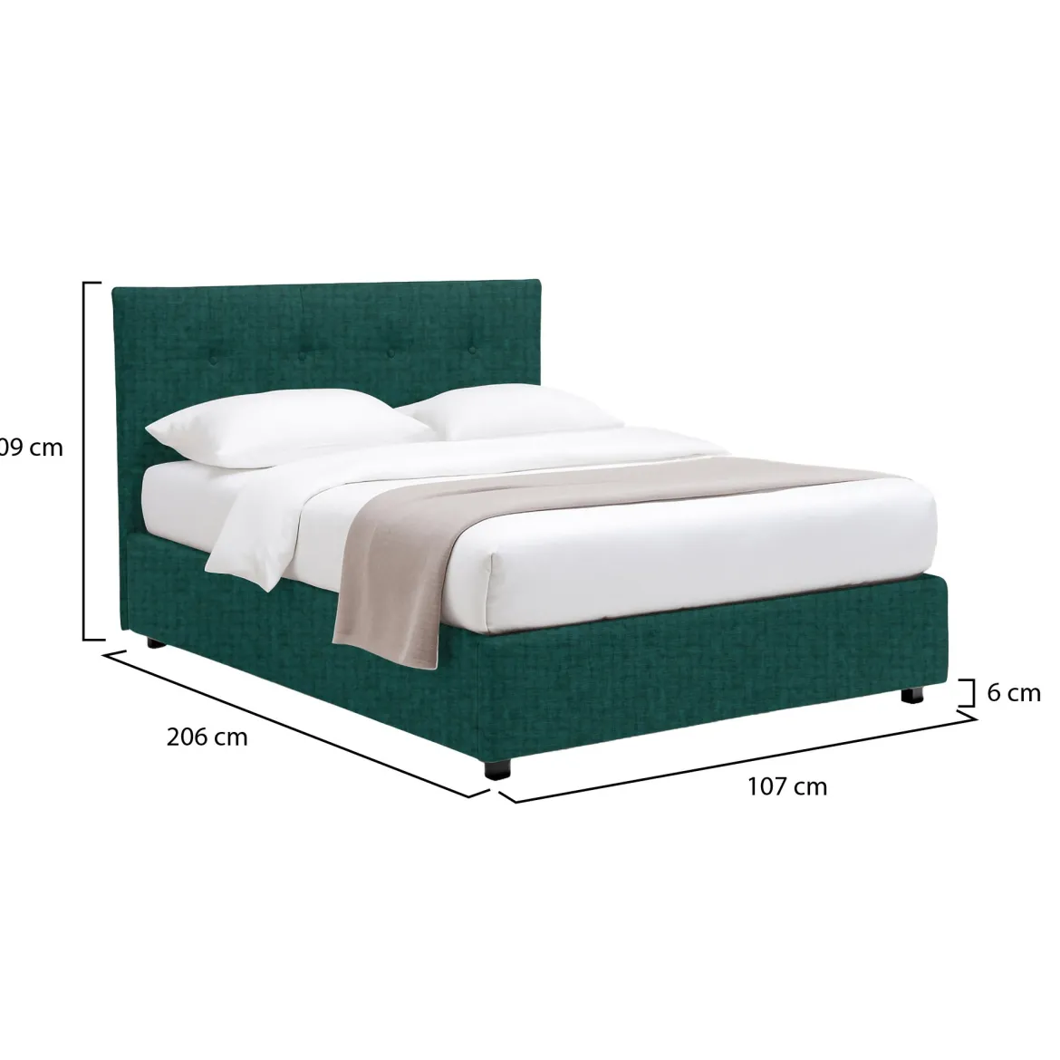 Letto Singolo Verde Petrolio Sfoderabile Contenitore, Dimensione Materasso 90x190 cm - Fiumalbo
