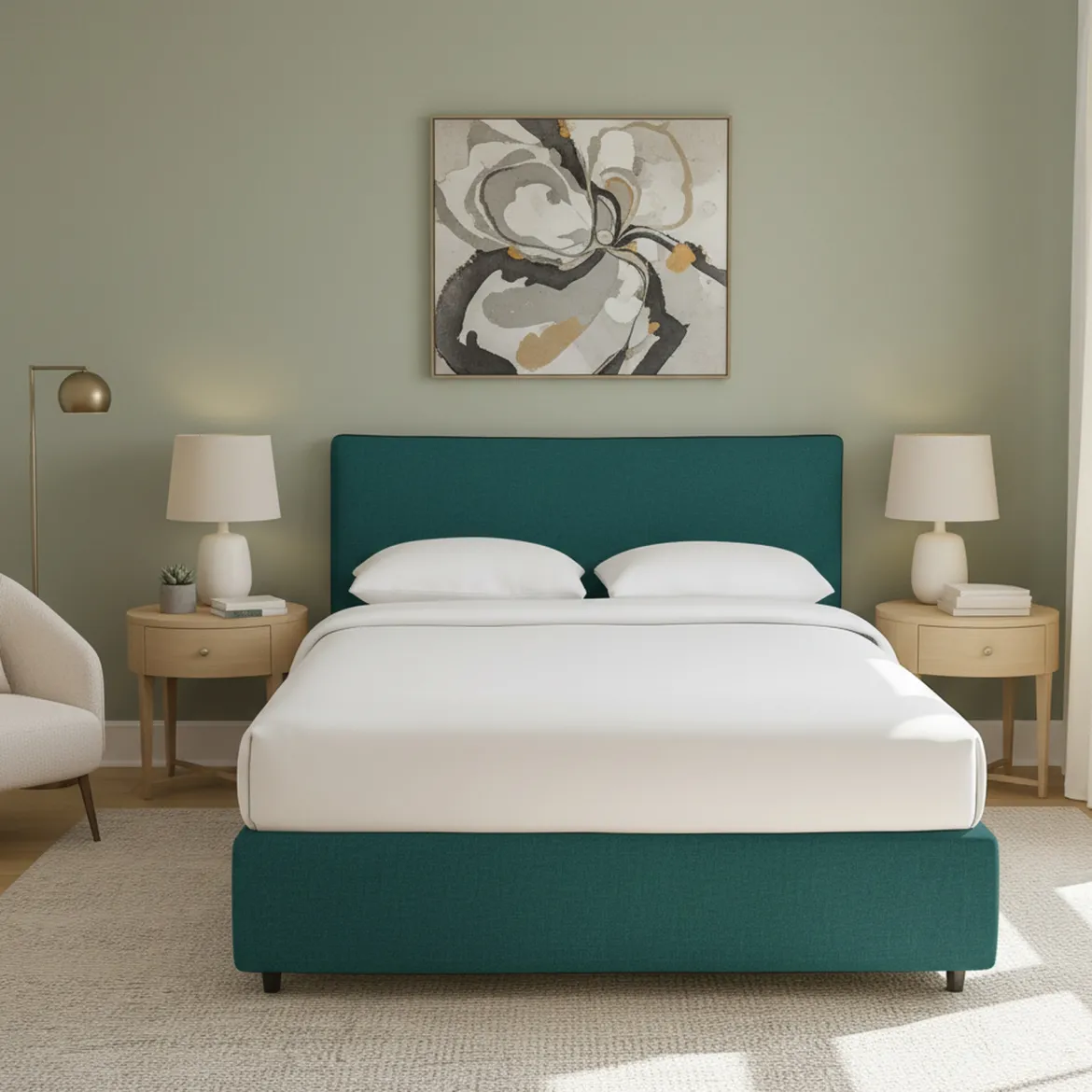 Letto Singolo Verde Petrolio Sfoderabile Contenitore, Dimensione Materasso 90x200 cm - Cerzeto