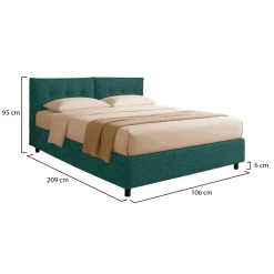 Letto Singolo Verde Petrolio Sfoderabile Contenitore, Dimensione Materasso 90x200 cm - Oncino