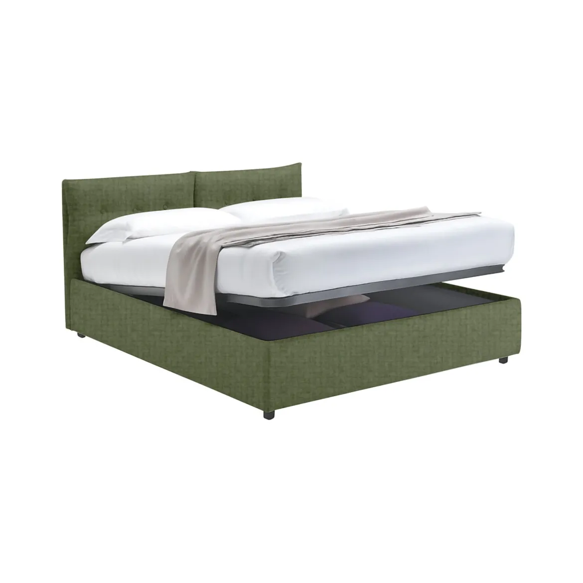 Letto Singolo Verde Sfoderabile Contenitore, Dimensione Materasso 90x190 cm - Supino