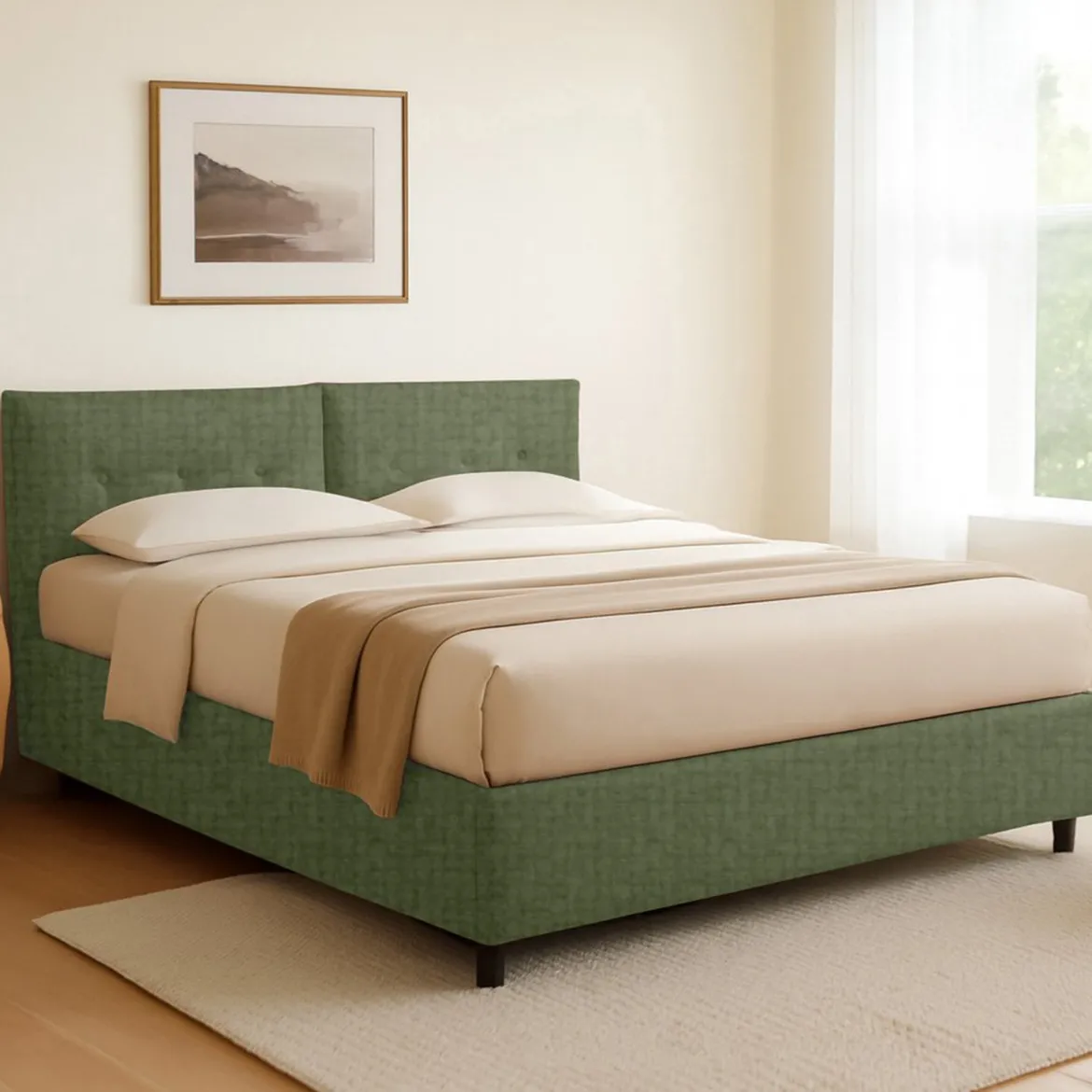 Letto Singolo Verde Sfoderabile Contenitore, Dimensione Materasso 90x200 cm - Oncino