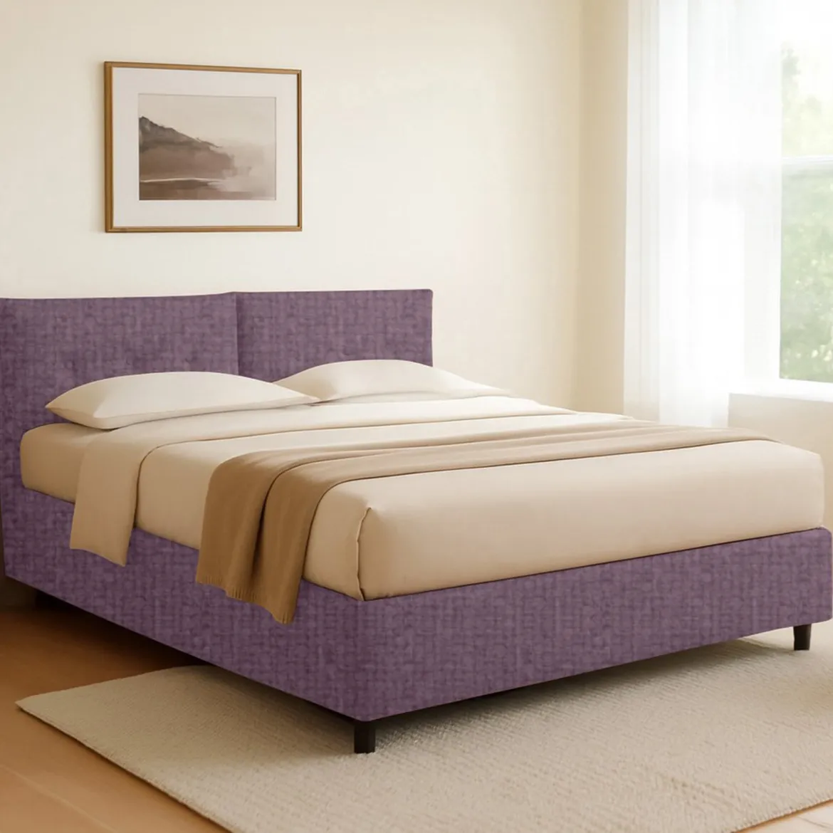 Letto Singolo Viola Lilla Sfoderabile Contenitore, Dimensione Materasso 90x190 cm - Stazzano
