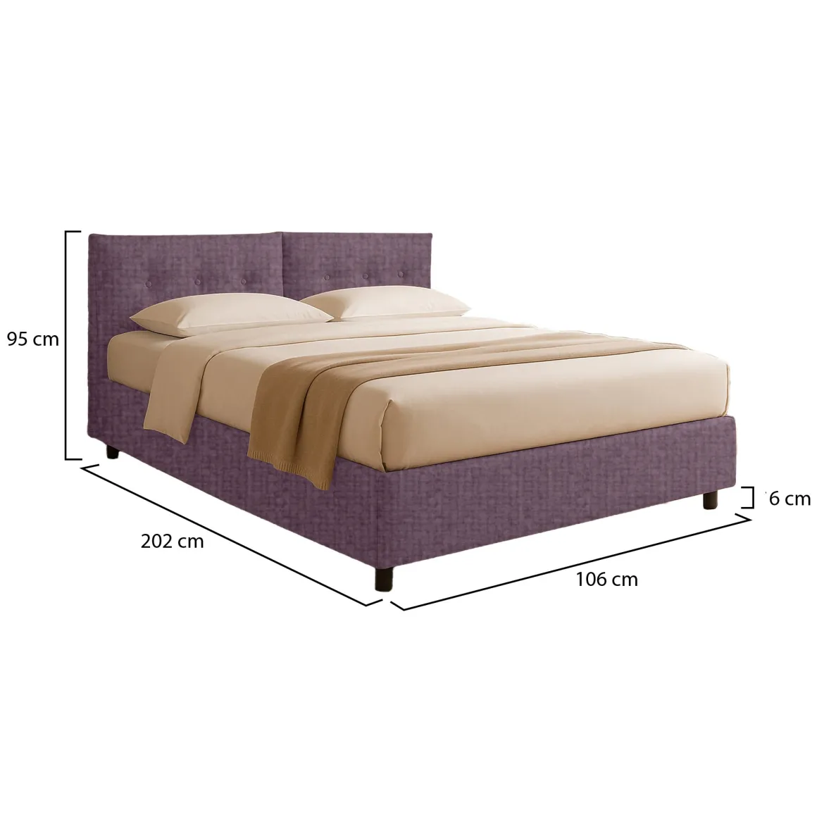 Letto Singolo Viola Lilla Sfoderabile Contenitore, Dimensione Materasso 90x190 cm - Stazzano