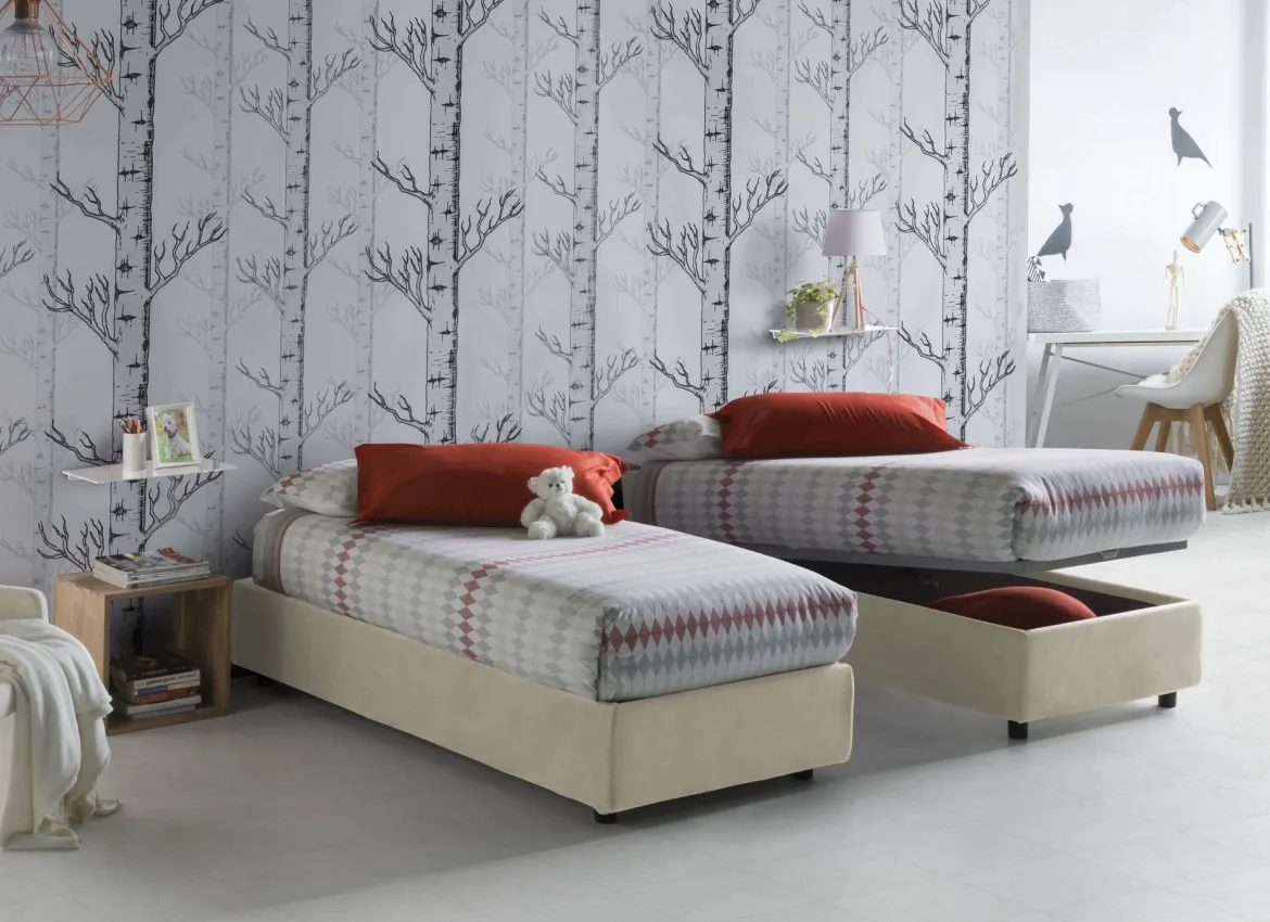 Letto una piazza contenitore beige 105x215cm adatto per materasso 90x200 cm - Alison