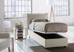 Letto una piazza contenitore beige 95x215cm rivestimento in tessuto - Boudicca