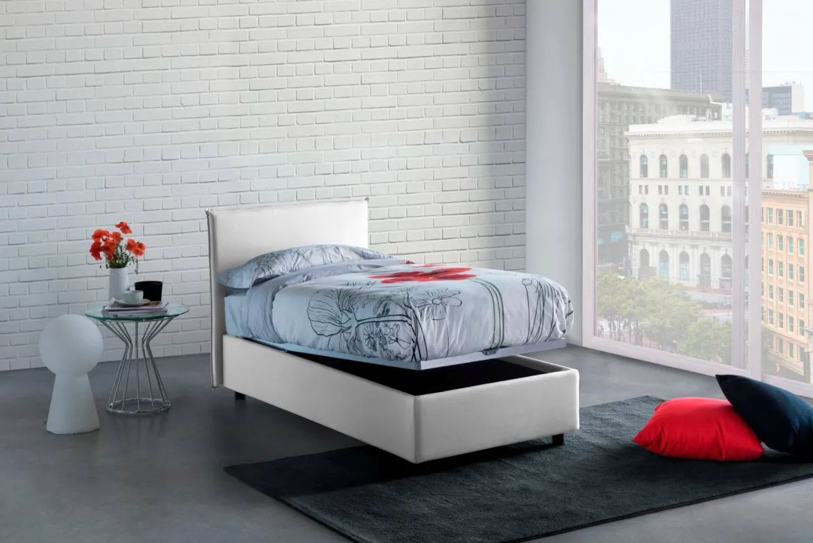 Letto una piazza contenitore bianco 105x205cm moderno - Ajan