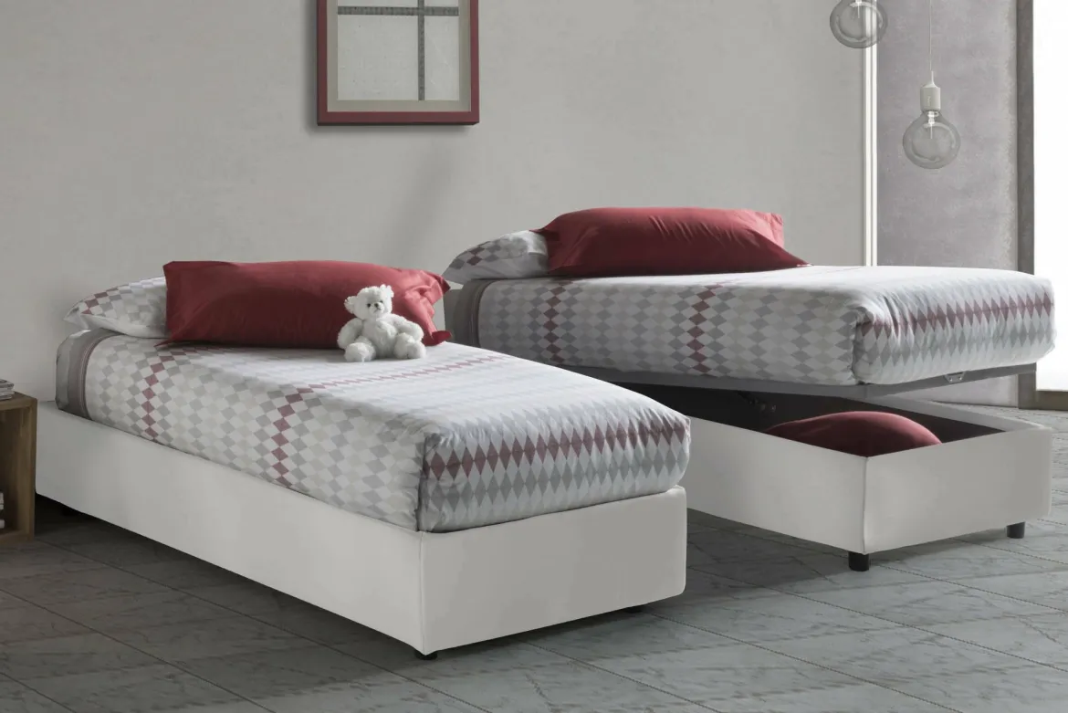 Letto una piazza contenitore bianco 95x215cm comfort - Boudicca