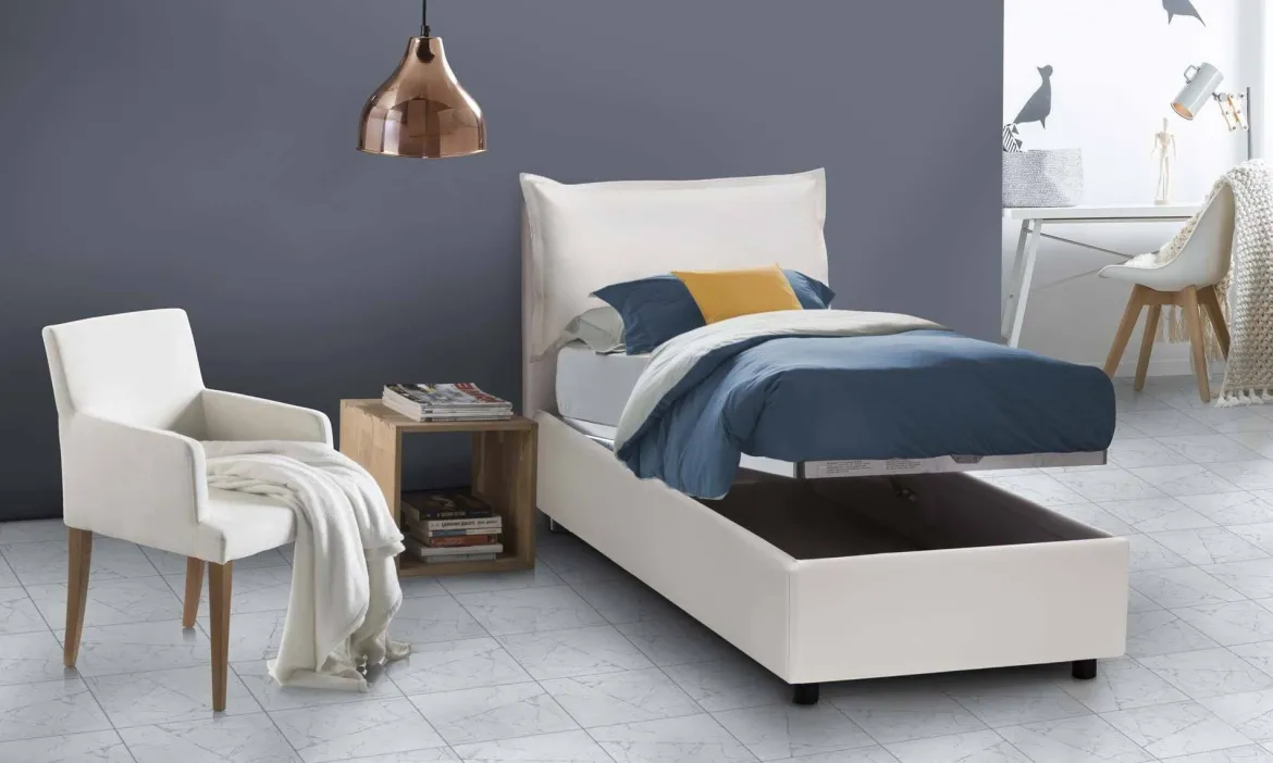 Letto una piazza contenitore bianco 95x215cm moderno - Shana