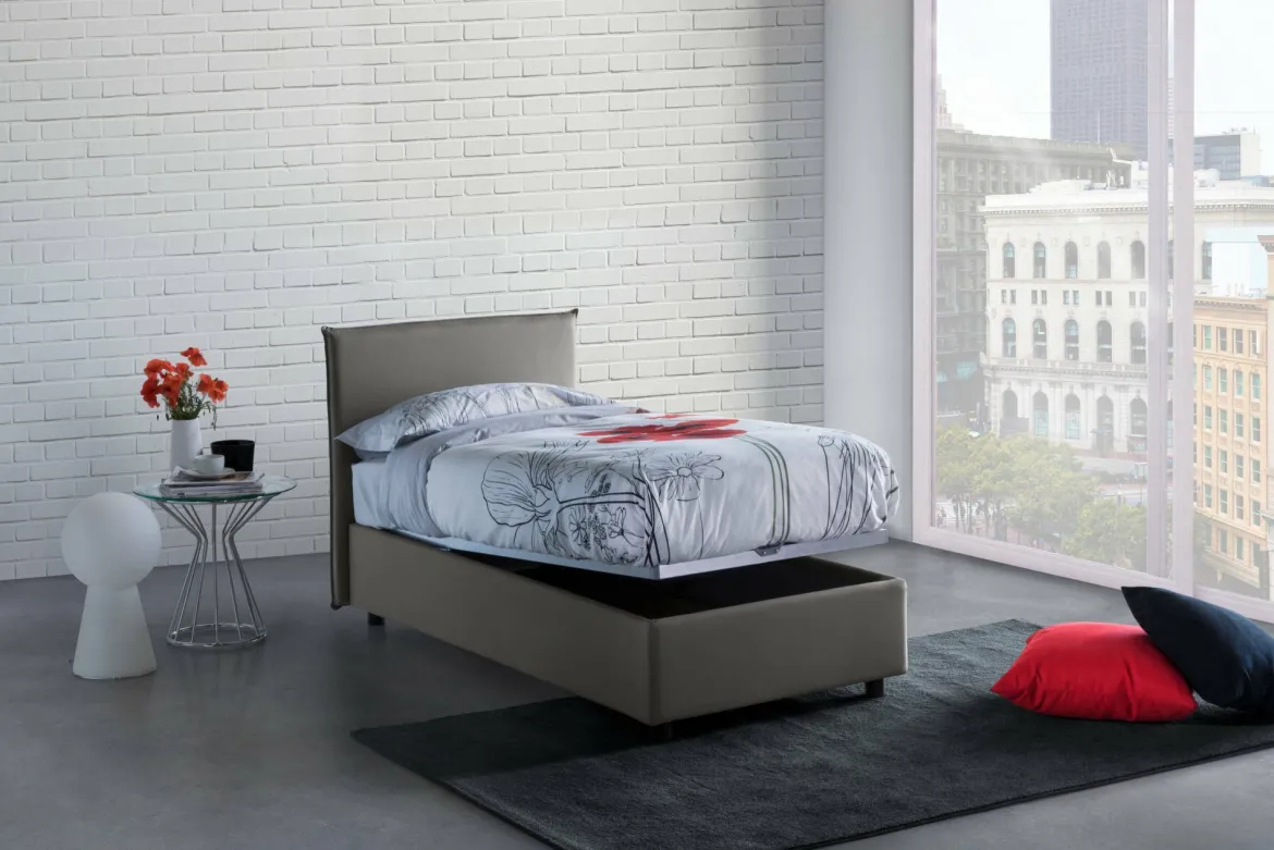 Letto una piazza contenitore grigio 105x215cm materasso incluso - Alison