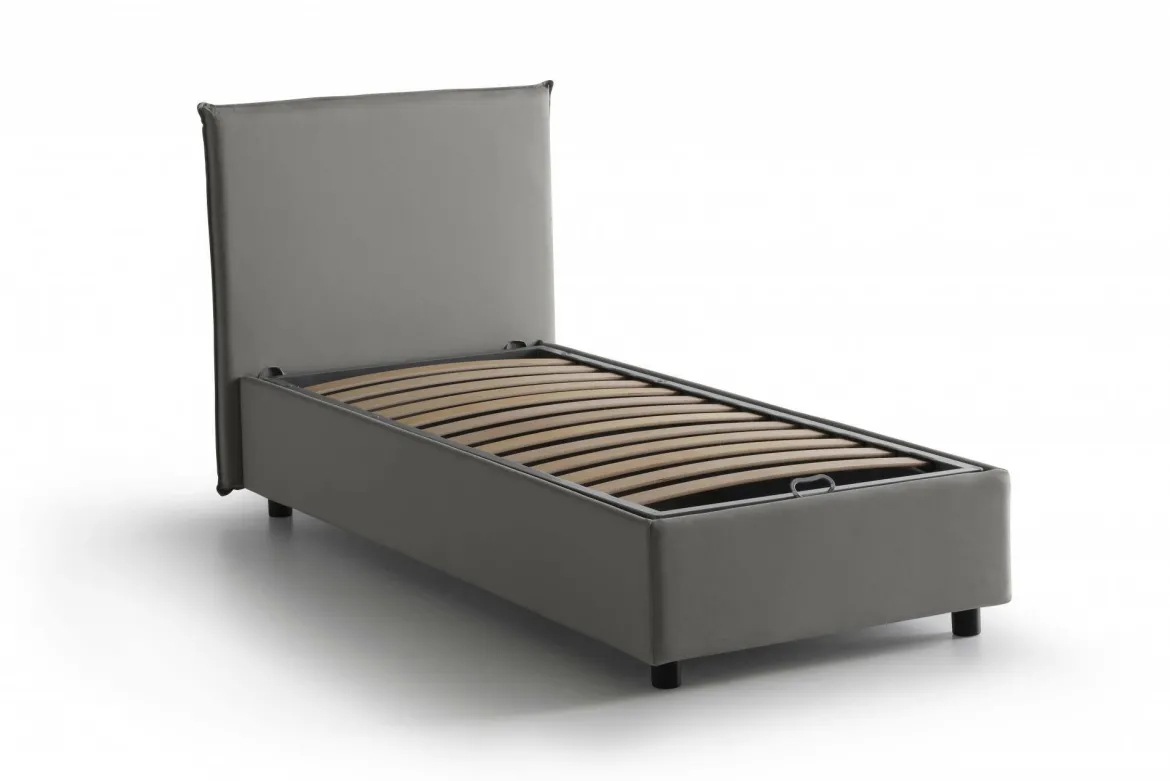 Letto una piazza contenitore grigio 105x215cm materasso incluso - Alison