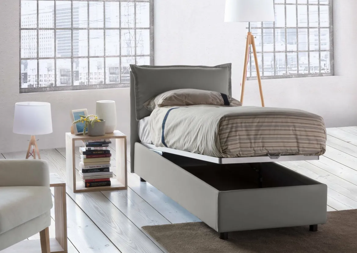 Letto una piazza contenitore grigio 95x215cm comodo - Ancara