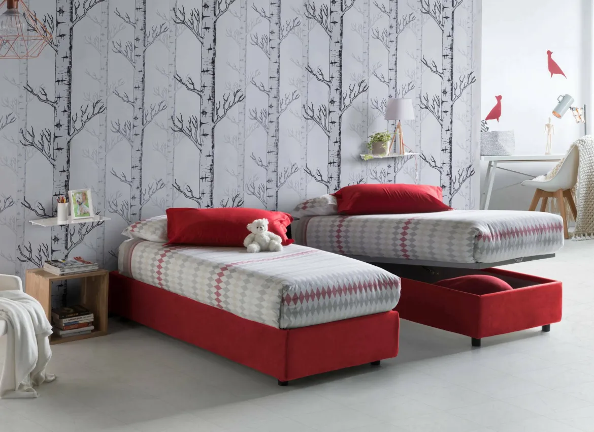 Letto una piazza contenitore rosso 105x215cm sfoderabile - Acetico