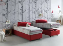 Letto una piazza contenitore rosso 95x215cm sfoderabile - Ava
