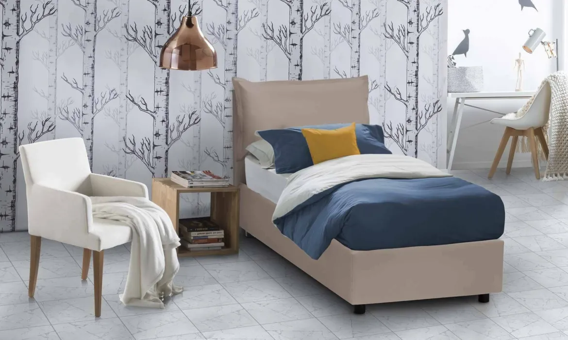 Letto una piazza contenitore tortora 105x205cm moderno - Addison
