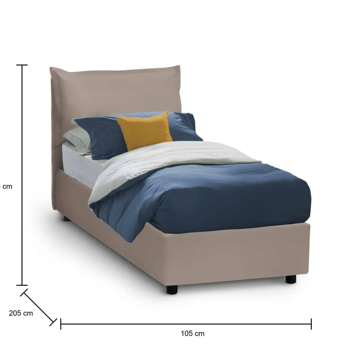 Letto una piazza contenitore tortora 105x205cm moderno - Addison