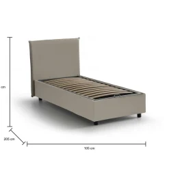 Letto una piazza contenitore tortora 105x205cm rivestito in ecopelle - UmmHakim