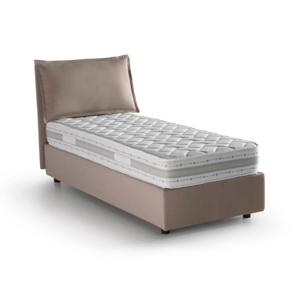 Letto una piazza contenitore tortora 105x215cm rivestimento in ecopelle - Albia