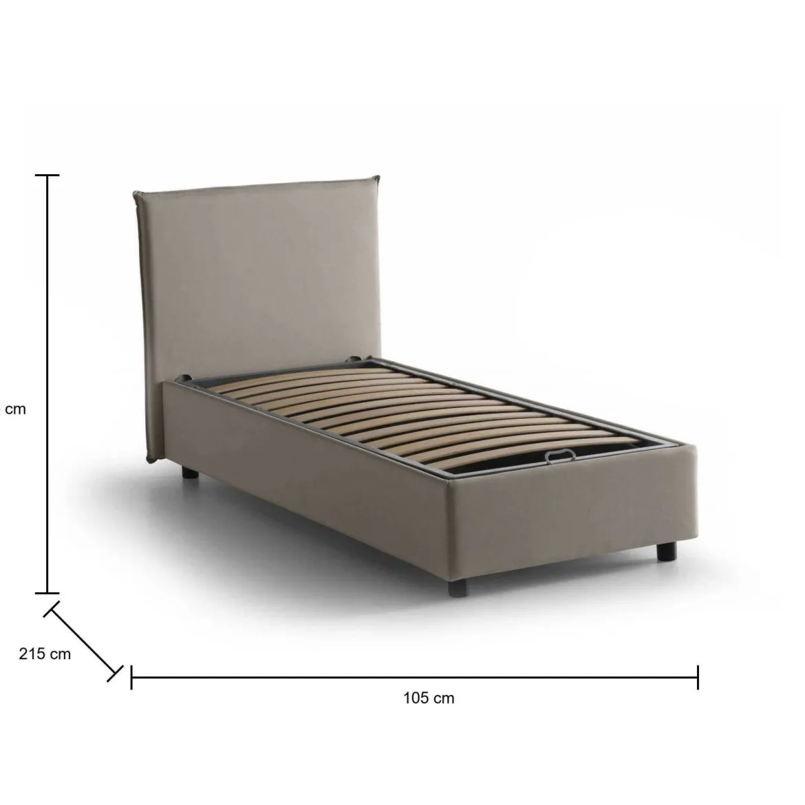 Letto una piazza contenitore tortora 105x215cm sfoderabile - Alder