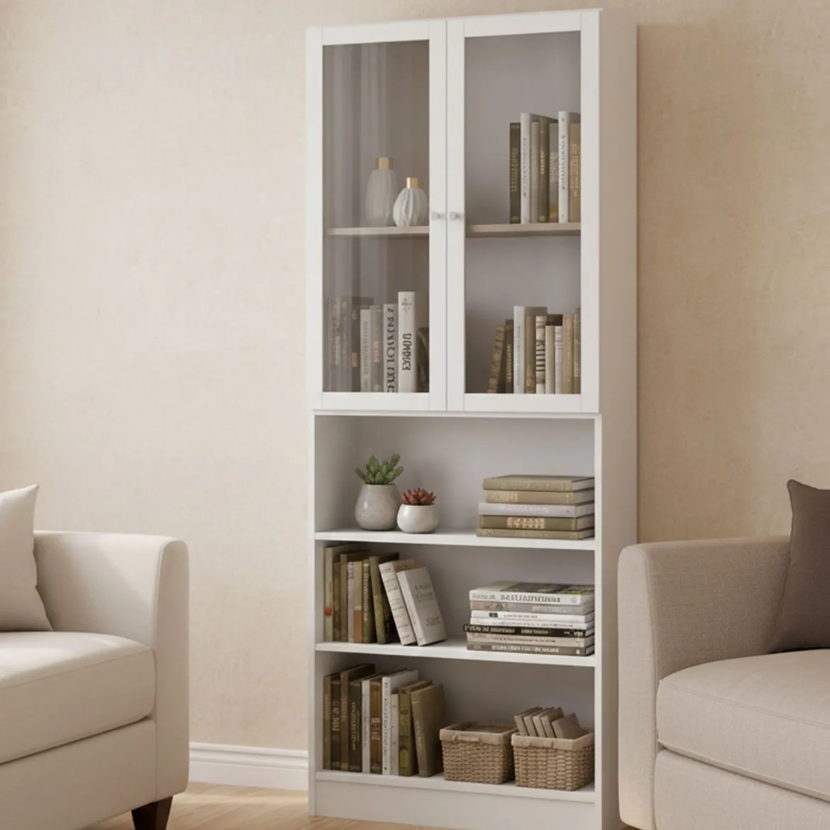 Libreria 2 ante vetro bianca 79x203h cm - Chedeng