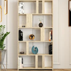 Libreria Beige Marmo 4 Ripiani Installazione Libera 90x20x180h cm, Struttura Verticale - Tribogna