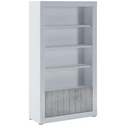 Libreria Bianco Grigio Cemento 3 Ripiani 2 Ante 105x42x191h cm, Installazione a Terra - Spinoso