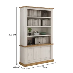 Libreria Bianco Marrone 3 Ripiani 2 Ante 122x40x203h cm, Installazione a Terra - Evandro