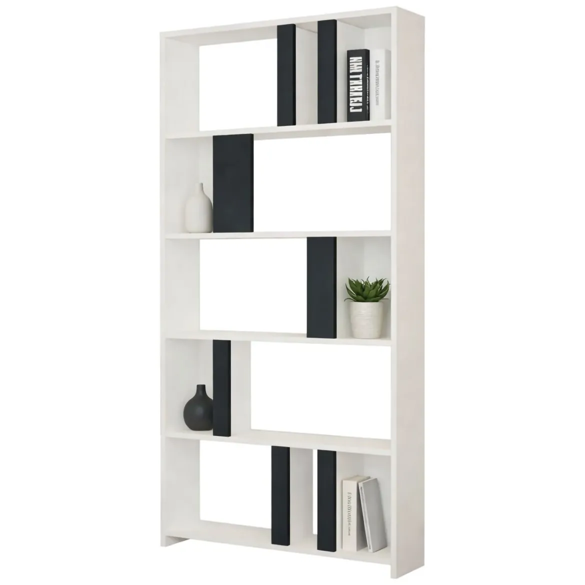 Libreria Bianco Nero Antracite 4 Ripiani Installazione Libera 90x20x180h cm, Sfumatura Colore Struttura Antracite - Tribogna