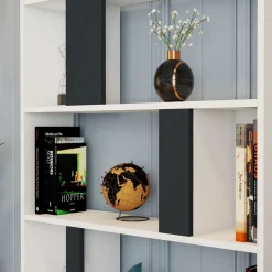 Libreria Bianco Nero Antracite 4 Ripiani Installazione Libera 90x20x180h cm, Sfumatura Colore Struttura Antracite - Tribogna