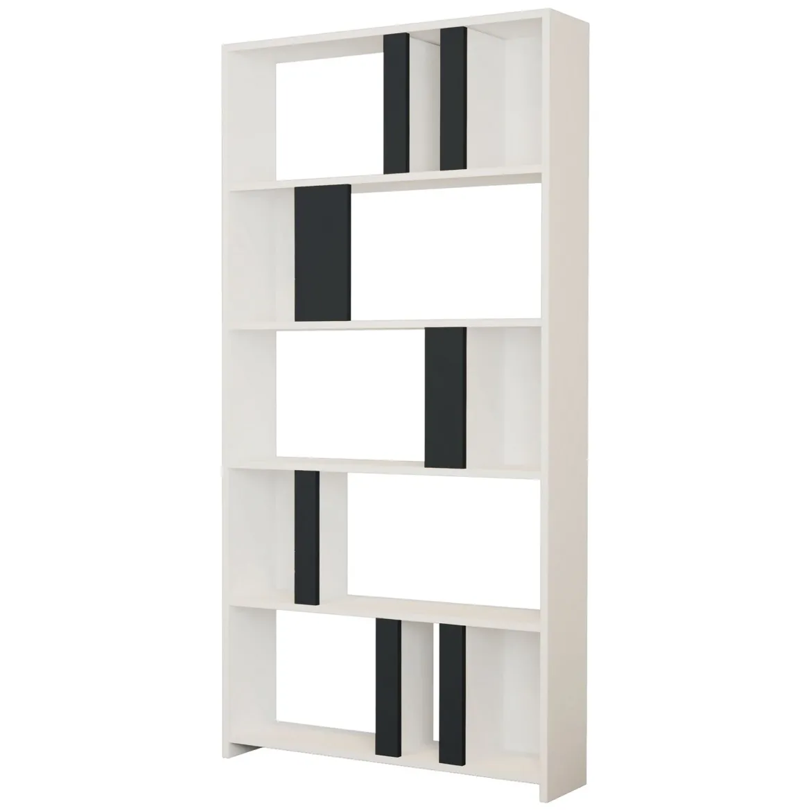 Libreria Bianco Nero Antracite 4 Ripiani Installazione Libera 90x20x180h cm, Sfumatura Colore Struttura Antracite - Tribogna