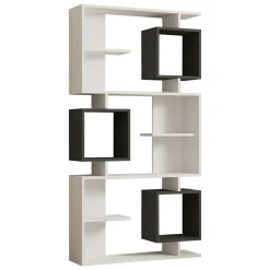 Libreria Bianco Nero Antracite 8 Ripiani Installazione Fissaggio al Muro 90x25x172h cm, Sfumatura Colore Struttura Antracite - Cergnago