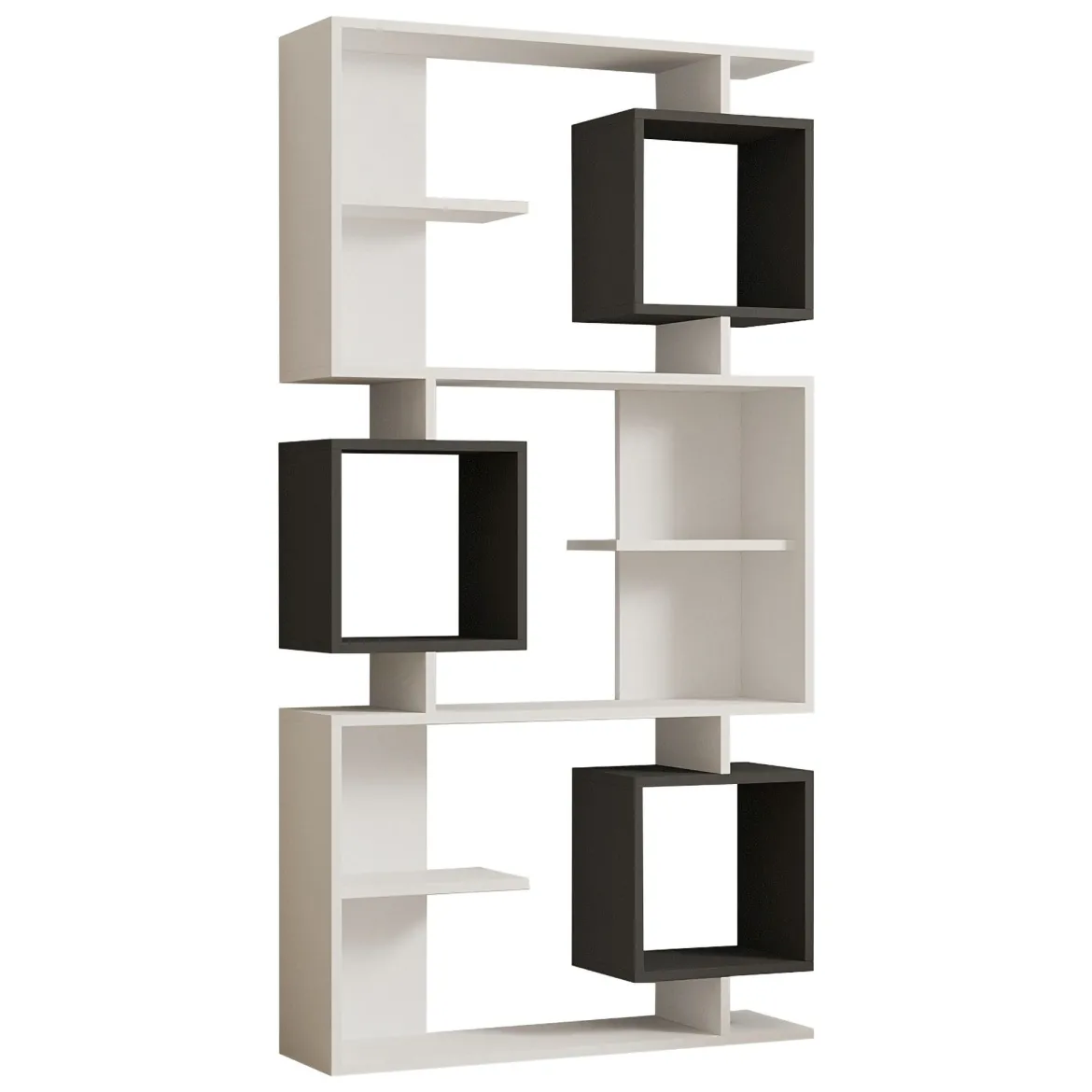 Libreria Bianco Nero Antracite 8 Ripiani Installazione Fissaggio al Muro 90x25x172h cm, Sfumatura Colore Struttura Antracite - Cergnago
