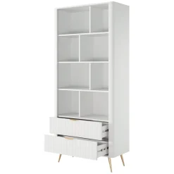 Libreria Bianco oro 2 Cassetti 4 Ripiani 88x38x194h cm, con Piedini - Kabavasi